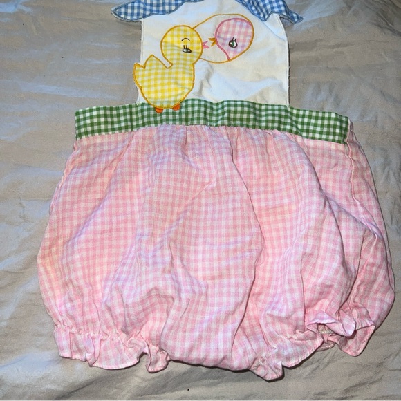 Vintage Little Ones Pink Duck Gingham Bubble Size 18 Months Romper - Picture 3 of 10